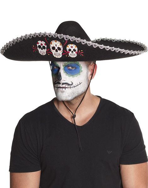 Day of the Dead Sombrerohatt med Silverfärgade Kanter