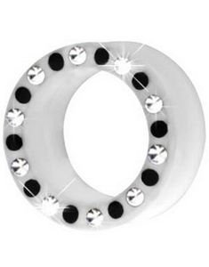 Silikon Piercing Tunnel i Vitt med Svarta & Klara Stenar