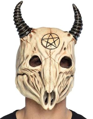 Heldekkende Demonic Ram Hodeskalle Latexmaske