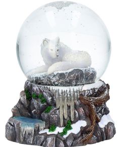 Vacker Vit Varg Snöglob Lisa Parker 14x11 cm