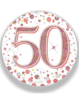 50-års Feiring Hvit og Rosegull Holografisk Pin/Badge