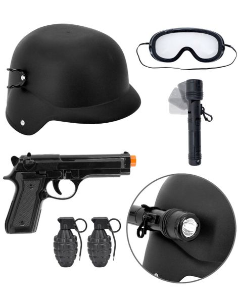 S.W.A.T. Set - Hjälm Med Glasögon Och Lampa, Pistol Och Granater