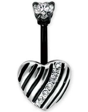 Striped Heart Navelpiercing - Silverfärgad/Svart