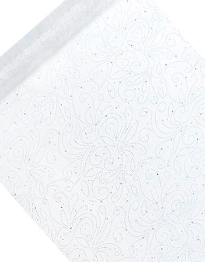 VIT Organzalöpare med Glitterdesign och Paljetter 48 cm x 9 cm