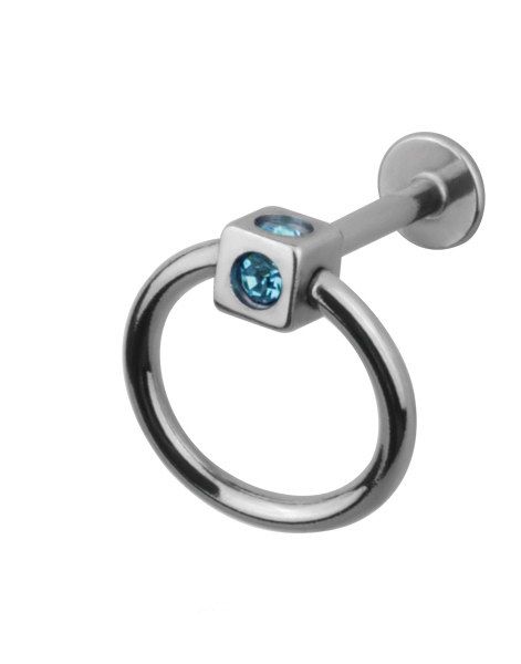 Labret m/Fyrkantig Kula & Blå Stenar - Strl 1.2 x 8 mm med 3 mm kula
