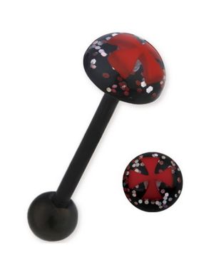 Svart Tungpiercing med Rött Riddarkors