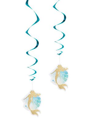 2 stk Hängande Dekorationer med Holografisk Guldmotiv - Mermaids