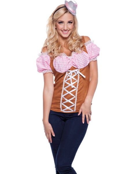 Oktoberfest Korsettopp med Fastsydd Blus