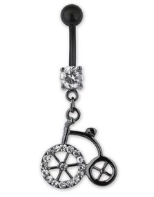 Navelpiercing med Svart Cykel & Stenar