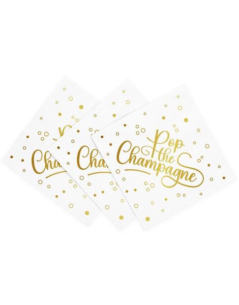 20 stk Pop the Champagne - Hvite Servietter 33x33cm