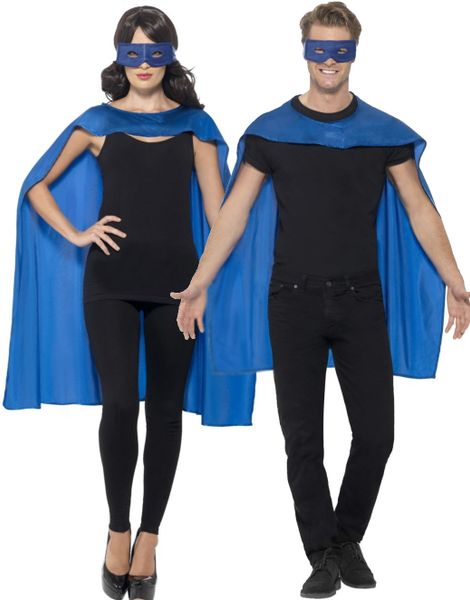 Blått Superhjälte Kit med Kappa och Ögonmask