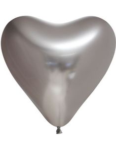 6 stk 30 cm - Glossy Sølvfarget Hjerteballonger