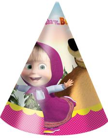 6 stk Partyhatter - Masha og Mishka