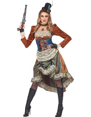 Stilig Steampunk Dräkt med Handskar och Minihatt