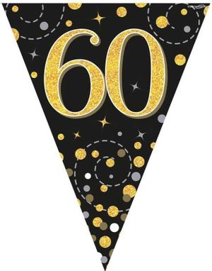 60-års Feiring Svart og Gullfarget Banner med 11 Flagg - 3,9 Meter