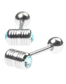 Tungpiercing med två Blå Stenar i Toppkulan
