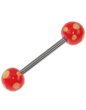 Röd Handmålad Tungpiercing med Gula Prickar