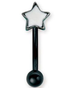 Svart Ögonbrynspiercing med Vit Stjärna - 1.2 x 8 mm