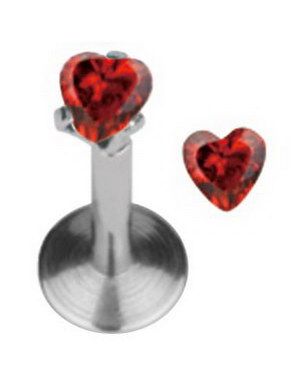 Labret med hjärtformad Röd Sten