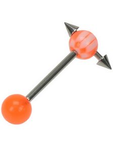 Tungpiercing med Spike Kulor i Toppkulan - Orange