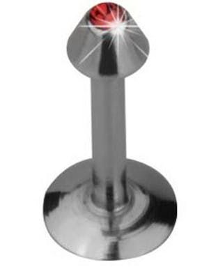 Labret Piercing med Spike Kula och Röd Sten