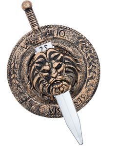 Romersk/Gladiator Sverd og Skjold med Løvemotiv - 49 cm og 48 cm