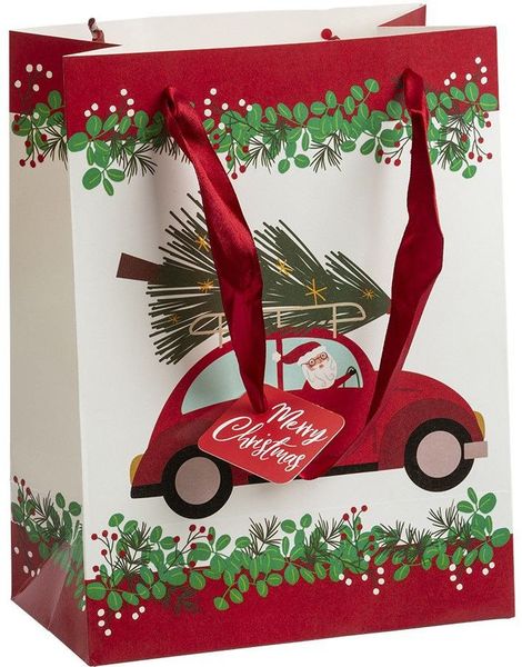 1 del. Presentpåse med Driving Santa 23 cm