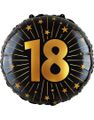 18-års Firande - Svart Och Guld Folieballong 46 cm