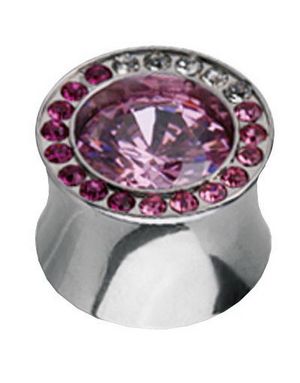 Shade Pink Circle - Piercing Plugg med Vita och Rosa Stenar