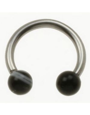 Rund Ögonbrynspiercing med Svarta och Vita Kulor - 1.2 x 8 mm