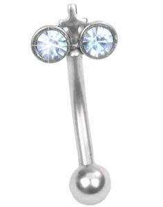 Ögonbrynspiercing med Ljusblå Stenar och Kors - 1.2 x 8 mm