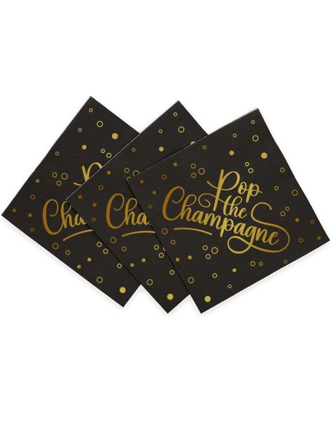 20 st Pop the Champagne - Svarta Servetter 33x33cm