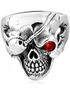 Pirate Skull - Silverfärgad Stålring med Röd CZ Sten