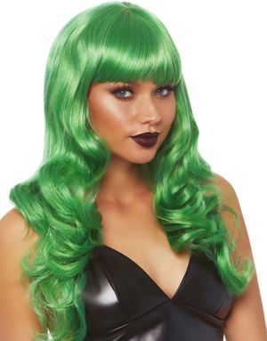 Lang Bølgete Parykk med Pannelugg – Grønn