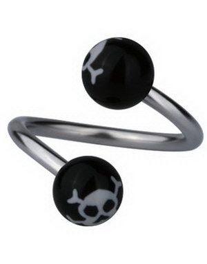 Ögonbrynspiercing med Dödskalle - Svart/Vit - 1.2 x 10 mm