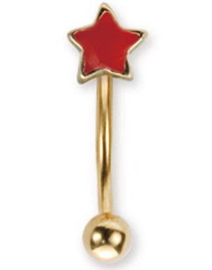 Guldfärgad Ögonbrynspiercing med Röd Stjärna - 1.2 x 8 mm