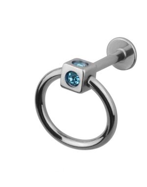 Labret m/Fyrkantig Kula & Blå Stenar - Strl 1.2 x 8 mm med 3 mm kula