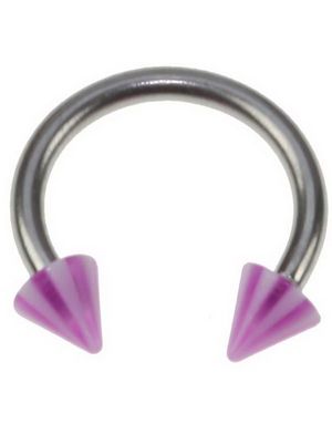 Rund Ögonbrynspiercing med Lila och Vita Spike Kulor - 1.2 x 8 mm