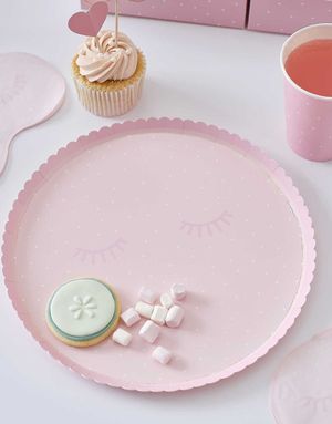 8 stk Rosa Kantede Tallerkener i Papp med Polkadots og Øyemotiv 25 cm - Pamper Party