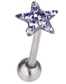 Tungpiercing med Stjärnformad Lila Toppkula & Stenar