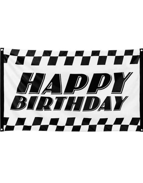 Stort Happy Birthday Racing Flagg 90x150 cm