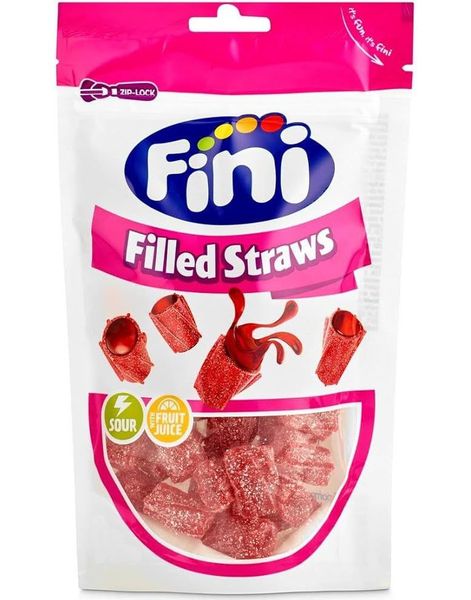 Fini Sour Filled Straws - Korte Vingummistenger med Gelefyll 165 gram
