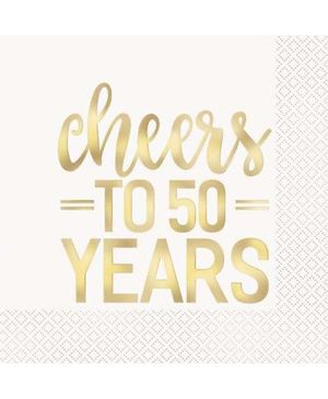 16 stk Servietter med Guldfärgad Cheers to 50 Years Text 33x33 cm