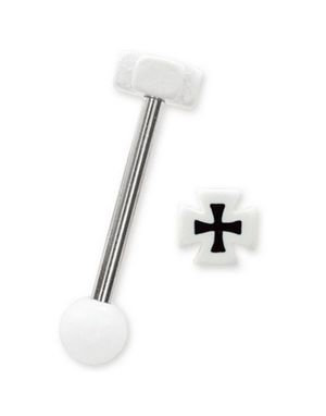 Riddarkors i Vit & Svart - Tungpiercing