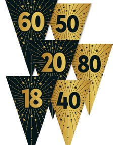 Jubileumsfirande Vimplar I Svart Och Guld - 10 Meter Bannér Med 15 Flaggor