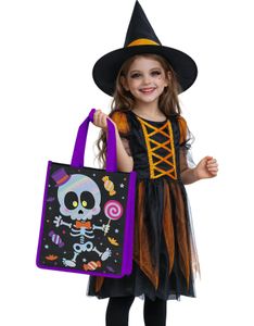Svart og Lilla Halloween Godteripose med Skjelett (36x30 cm)