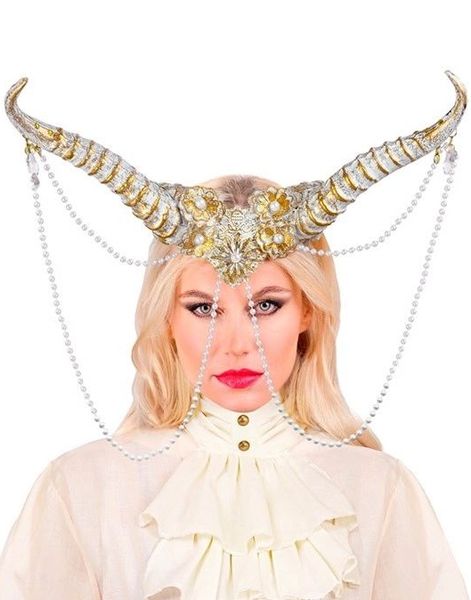 Huvudprydnad - Vitt Horn Med Pärlor Och Fina Detaljer