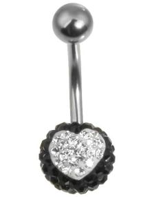 Sparkling Heart Navelpiercing - Svart/Vit