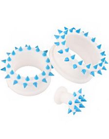 Vit Piercing Tunnel med Blå Spikes
