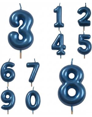 Tall 0-9 - Metallisk Blått Kakelys - 5 cm